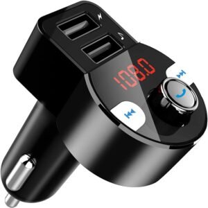 FirstE FM Transmitter Bluetooth 4.2 Car Radio Audio Adapter, FM Modulator Car MP3 Player Handsfree Car Kit Support 5V 3.1A Dual USB Ports/Voltage Detection, Play USB Disk/SD Card(64G) (Black)