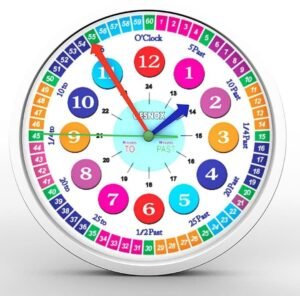 Qesnox Kids Wall Clock Time Teacher Children Wall Clock Silent Non Ticking. Wall Clock for Kids Bedroom, Office Clock. Clock to Teach, Read and Learn to tell the Time. (30CM)
