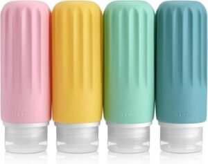 Opret 100ml Travel Bottles for Toiletries withe Label, 4 Pack Silicone Leak Proof Travel Containers Set Refillable Travel Essentials for Shampoos and conditioner CAA Approved