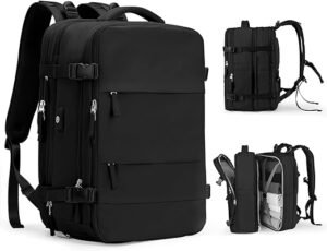Large Travel Backpack Women, Carry On Backpack Men,Hiking Backpack Waterproof Outdoor Sports Rucksack Casual Daypack School Bag Fit 14 Inch Laptop with USB Charging Port Shoes Compartment