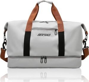 Sport Gym Bag，Large Gym Duffle Bag Gym Bag Mens&Women Sports Duffle Bag with Shoe Compartment and Waterproof Wet Pockets, Sports Bags for Traveling Swimming Yoga Hiking Camping （Grey）