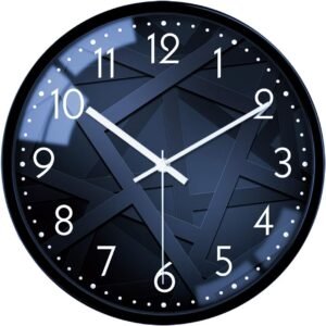 VIKMARI Black Glass Wall Clock 12 Inch Art Hanging Clocks Silent Non-Ticking Quality Quartz Battery Operated Wall Clocks ABS Frame Round Arabic Numerals Wall Clock