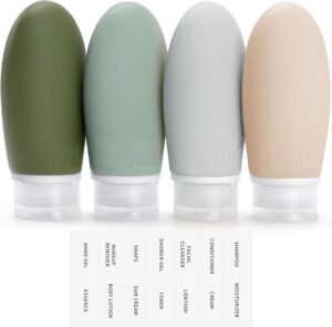 Opret 100ml Silicone Travel Bottle, 4 Pack Leak Proof Refillable Squeezable Containers with Lable 3.4oz for Shampoo, Conditioner and Toiletries, BPA Free and TSA Approved