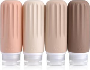 Opret 100ml Travel Bottles for Toiletries withe Label, 4 Pack Silicone Leak Proof Travel Containers Set Refillable Travel Essentials for Shampoos and conditioner CAA Approved
