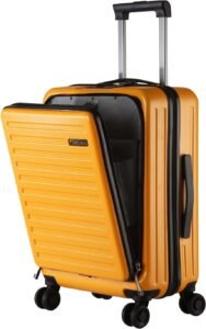 TydeCkare 20 Inch Carry On Luggage with Front Zipper Pocket, 45L, Lightweight ABS+PC Hardshell Suitcase with TSA Lock & Spinner Silent Wheels, Convenient for Business Trips, Orange