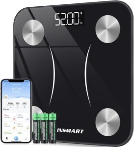 Bluetooth Body Fat Scales, INSMART Smart Digital Bathroom Weight Weighing Scales for Body Composition Analyzer with Smart APP, Body Composition Fitbit Scales for Fitness (ST/LB/KG) (Black)