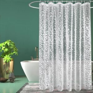 Shower Curtains Mould Proof Resistant, EVA Waterproof Heavy Duty Bathroom Curtains with 5 Magnets, 180 x 180 cm, Cobblestone