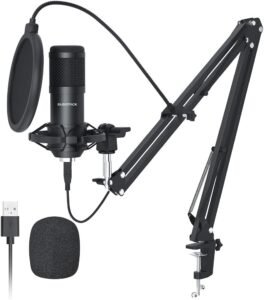 SUDOTACK USB Streaming Podcast PC Microphone, professional 192KHZ/24Bit Studio Cardioid Condenser Mic Kit with sound card Boom Arm Shock Mount Pop Filter, for Skype YouTuber Karaoke Gaming Recording
