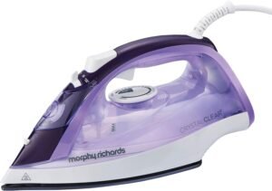 Morphy Richards Crystal Clear Steam Iron, Ceramic Non-stick Soleplate, 115g Steam Boost, 40g Steam Output, Anti Drip, Anti Scale, 350ml Water Tank, Self-Clean, 2.5m Cord, 2400W, Purple, 300301
