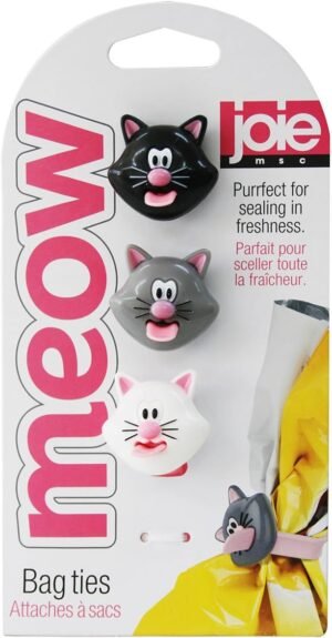 Joie 067742-124159 Harold Import Co. Meow Bag Ties, Plastic, White/Black/Grey
