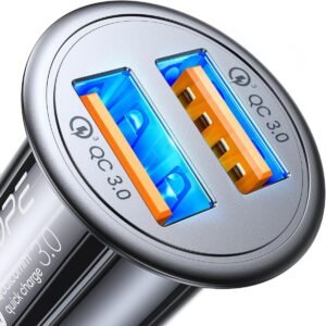 AINOPE USB Car Charger, [Dual QC3.0 Port] 45 W/6A [All Metal] Fast Car Charger Mini Cigarette USB Adapter Quick Charge for iPhone 16 Pro Max Plus 15 14 13 12 11 XS XR Note 9 Galaxy S23 S22 S10 iPad