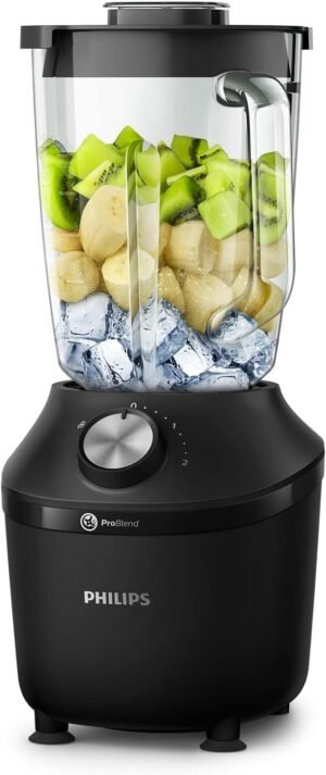 Philips blender 3000 series, pro blend system, 2l maximum capacity, 1.25l effective capacity, 600 w, 2 speed settings and pulse, glass jar, black, HR2291/01