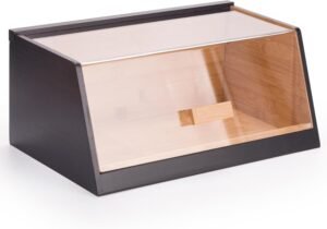 Woodluv Bread Bin Countertop Bread Storage for Kitchen With Drop Down Front Lid, 23 x 38 x 24 cm