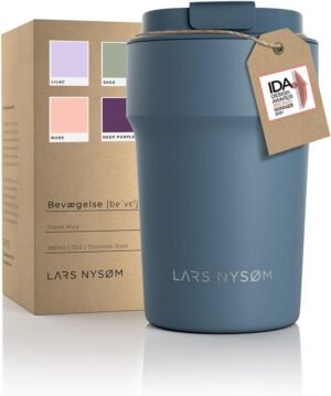 LARS NYSØM Thermo Coffee Mug-to-go 13oz 17oz | BPA-Free Travel Mug 0.38L 0.5 Liter with Insulation | Leak Proof Stainless Steel Thermal Mug for Coffee and Tea on The Go | Tea Mug (Bayberry, 13oz)