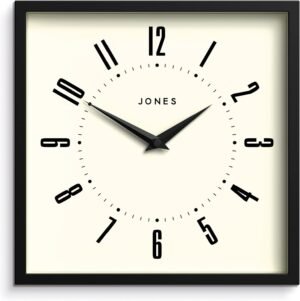 Jones Clocks® Box Retro Dial Wall Clock - Square Clock - Retro Clock - Designer Clock - Colourful Case - Arabic Numeral Dial (Black)