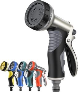 LUFENG Upgraded Hose Pipe Spray Gun, Heavy Duty Metal Garden Hose Spray Gun,9 Adjustable Patterns Garden Hose Nozzles & Spray Gun, High Pressure Hose Nozzle (Black Gold Color)