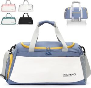 Hnyoou Large Gym Bag Duffle Bag, Sports Bag Travel Bags for Women Men with Shoes Compartment and Waterproof Wet Pockets, Sports Bags for Sport Traveling Swimming Yoga Hiking Camping, Blue