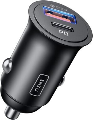 INIU Car Charger, Cigarette Lighter USB Charger Total 60W [USB C 30W+USB A 30W] 12V USB Socket, PD3.0 Fast Charge Car Phone Charger Metal Adapter for iPhone 16 15 14 13 12 Pro Max iPad Samsung Google