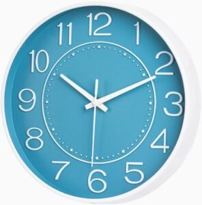 HZDHCLH Wall Clock 10 Inch Silent Non Ticking Clock Round Wall Decor，Wall Clocks for Living Room Kitchen Office (Turquoise/Green)