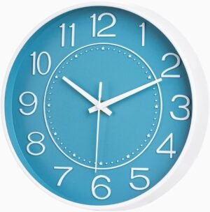 HZDHCLH Wall Clock 10 Inch Silent Non Ticking Clock Round Wall Decor，Wall Clocks for Living Room Kitchen Office (Turquoise/Green)