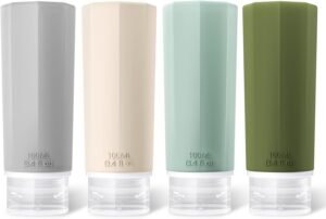 Opret 100ml Silicone Travel Bottles for Toiletries, 4 Pcs Leak Proof Portable Travel Container Refillable Squeezable 3.4oz for Shampoos and Conditioner, BPA Free and TSA Approved