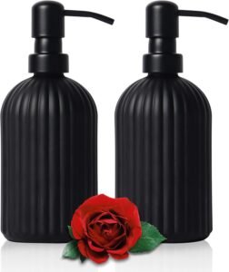 2 Pack Glass Soap Dispensers, 400 ML/14Oz Pump Bottle Dispenser, Refillable Hand Soap Dispenser Bottle for Kitchen, Bathroom, Laundry Room (2 PCS Matte Black)