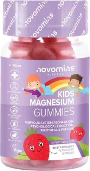 Kids Magnesium Gummies – Vegan - 1 Month Supply – Childrens Supplements – 30 Chewable Vitamins – 455 Mg Magnesium Citrate Providing 50 mg Magnesium- by Novomins