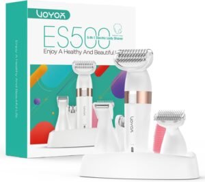 VOYOR Electric Lady Shaver Wet and Dry Rechargeable Bikini Trimmer Women Electric Razor for Women, 5-in-1 Hair Remover for Legs Armpits Bikini Cordless Waterproof Portable ES500