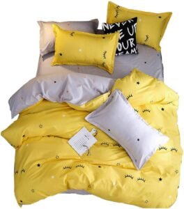 JQWUPUP Yellow Quilt Cover Set Double, 3Pcs Bedding Duvet Cover Zipper with Pillowcases for Teens Kids Girls Boys, Lightweight Durable Microfiber (Double, Yellow)