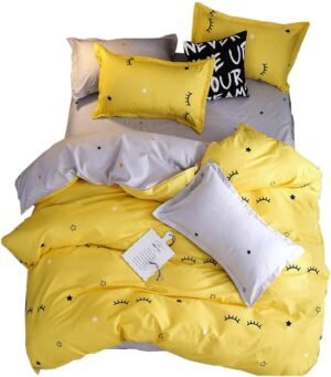 JQWUPUP Yellow Quilt Cover Set Double, 3Pcs Bedding Duvet Cover Zipper with Pillowcases for Teens Kids Girls Boys, Lightweight Durable Microfiber (Double, Yellow)
