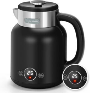 Taylor Swoden Electric Kettle 1.7L, Variable Temperature Control Kettle with Digital LED Display, Fast Boil Quiet Kettles Cordless, Double-Walls, Keep Warm, Stainless Steel, Black -Asher