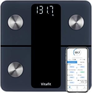 Vitafit Smart Bathroom Scales for Body Weight, Weighing Scales Professional Factory SINCE 2001, App Sync 13 Body Composition including BMI, Body Fat and Muscle, 28st/400lb/180kg, Black