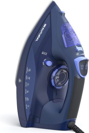 BEAUTURAL 2800W Steam Iron for Clothes with Precision Thermostat Dial, Ceramic Coated Soleplate, 3-Way Auto-Off, Self-Cleaning, Anti-Calcium, Anti-Drip Blue
