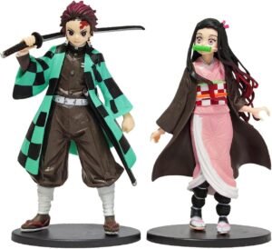 simyron Anime Figure Anime Action Tanjiro & Nezuko Figures Cute Statues Figurine Car Dashboard Home Office Decoration Ornaments Cute Doll Collection 2 pcs