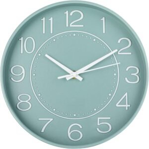 HZDHCLH Wall Clock 10 Inch Silent Non Ticking Clock Round Wall Decor，Wall Clocks for Living Room Kitchen Office (Green-white)