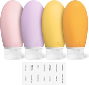Opret 100ml Silicone Travel Bottle, 4 Pack Leak Proof Refillable Squeezable Containers with Lable 3.4oz for Shampoo, Conditioner and Toiletries, BPA Free and TSA Approved