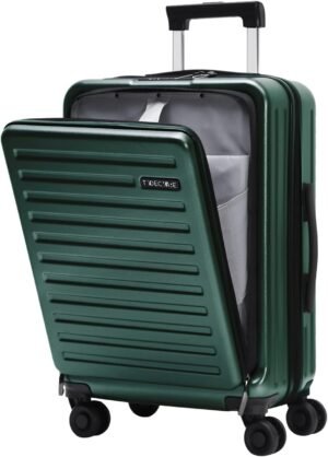 TydeCkare 20 Inch Luggage Carry On with Front Zipper Pocket, 22 x 14.6 x 10in, 45L, Lightweight ABS+PC Hardshell Suitcase with TSA Lock, YKK Zipper & 4 Spinner Silent Wheels, Green