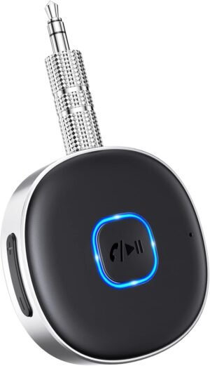 Mohard Car Bluetooth 3.5mm AUX Adapter, Mini Bluetooth 5.3 Vehicle Amplifiers for Stereo/Speaker/Wired Headphones, Bluetooth Car Adapter AUX, Hands-free Calls, Dual Connection, 16H Playtime