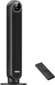 Dreo 28dB Silent Tower Fan, 7.3m/s Velocity Electric Cooling Fan with Remote Control 90° Oscillating 4 Speeds 4 Modes 8H Timer LED Display, Quiet Standing Bladeless Floor Fans for Bedroom, Nomad One