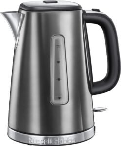 Russell Hobbs Luna Grey Stainless Steel 1.7L Cordless Electric Kettle (Quiet & Fast Boil 3KW, Removable washable anti-scale filter, Easy push button lid, Perfect pour spout) 23211