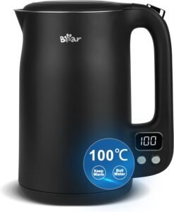 Bear Electric Kettle 1.7L 40°C~95°C 12 Temperature Control Kettle Digital Display with Keep Warm Function,1800w 304 Stainless Steel Fast Boil Black Kettle, Dry Protection, BPA Free Smart kettle