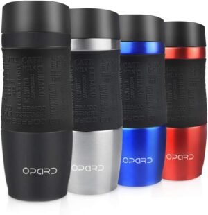 Opard Travel Coffee Cup Leakproof 350ml(12oz) Double-Walled Vacuum Insulated Travel Mug Reusable Stainless Steel Coffee Mug BPA Free for Men and Women(Black)