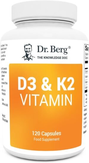 Dr. Berg Vitamin D3 K2 w/ MCT - Includes 2,000 IUs of Vitamin D3 & 50 mcg MK7 Vitamin K2 - No Added Sugars, Maltodextrin or Corn Syrup - 120 Capsules