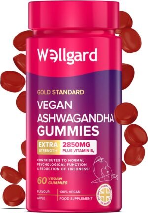 Wellgard Vegan Ashwagandha Gummies – High Strength Ashwagandha with Vitamin B6, Highly Bioavailable, 60 Gummies, UK Formulated