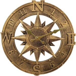 Taodyans Outdoor Wall Clock 30cm Outside Waterproof Garden Clock Quartz Battery Operated Round Clocks Retro Home Kitchen Living Room Decor Clocks -Not Silent (Brone)