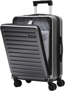 TydeCkare 20 Inch Luggage Carry On with Front Zipper Pocket, 22 x 14.6 x 10in, 45L, Lightweight ABS+PC Hardshell Suitcase with TSA Lock, 4 Spinner Silent Wheels, Gray
