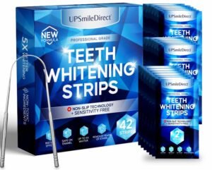 UPSmileDirect Professional Teeth Whitening Strips 21 Treatments - Enamel Safe - Non-Sensitive - 42 Peroxide-Free Whitening Strips - Dentist Formulated Teeth Whitening Kit+Mouth Opener+Tongue Scraper