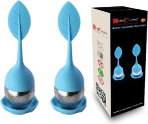 HelpCuisine® Tea Leaf Infuser/Tea Strainer/Silicone Tea Infuser- Super Cute Silicone Loose Leaf Herbal Tea Strainer for Large and Small Mug Cup - Set of 2 Infusers(Blue), 24 Month Warranty