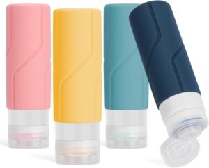 Alyvisun 4 Pack Silicone Travel Bottles for Toiletries, [Refillable & Leak-proof] Travel Containers, 100ml Small Size Squeezy Bottles for Shampoo, Lotion, Cosmetic