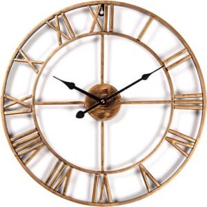 Taodyans Silent Wall Clock Vintage Roman Numerals 40cm Non Ticking Metal Skeleton Decorative Clock Living Room Kitchen Cafe Hotel Office Home Decor Gift (Bronze)